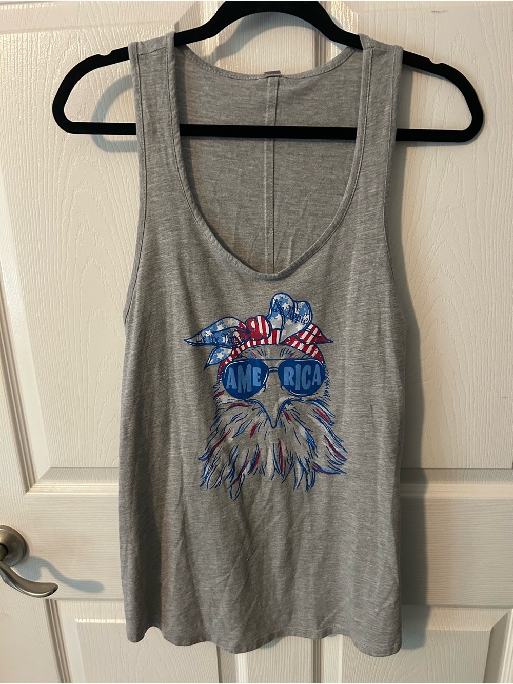 Women’s Grey Graphic Tank Top with Patriotic Eagle
